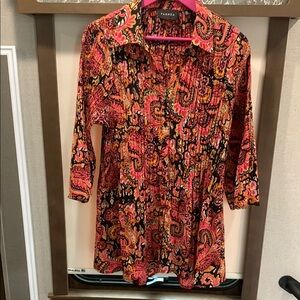 Faenza Women’s Paisley Tunic Top NWOT Size 2X Pleated slimming with bell sleeves